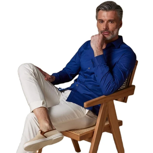 Chemise d'été décontractée pour homme en coton 100% de haute qualité, coupe ajustée, manches longues, teinte unie, personnalisable, infroissable - Product Image 2