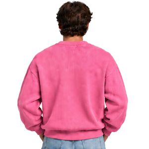 Bright <b>Pink</b> <b>Mens</b> Oversized Crewneck Sweatshirt Long Sleeve Casual Pullover Loose Fit Streetwear Winter Fashion Cotton <b>Jumper</b> Top - Product Image 3