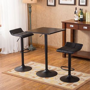 Belham <b>Adjustable</b> Height Metal Bar Table <b>Square</b> Top with Black Leg Base & 2 Swivel Bonded Leather Seats Black Furniture Set - Product Image 2