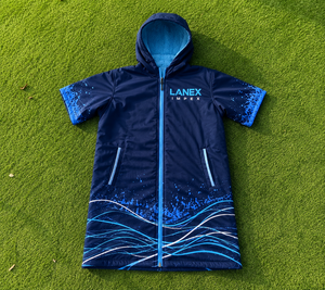 Custom <b>Waterproof</b> Short Sleeve Hooded <b>Changing</b> <b>Robe</b> with Fleece Lining Full Zip Beach Swim Surf Poncho Jacket OEM & ODM Service - Product Image 6