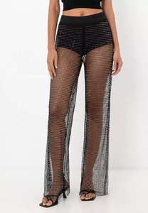 Pantalones Eróticos con Pedrería, Leggings Negros de Rejilla con Aberturas, Pantalones Ajustados para Mujer, Ropa de Club, 2024 - Product Image 2