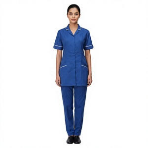 Wholesale OEM Service Custom V-neck <b>Knitted</b> Unisex Medical Scrub Sets Polyester/Cotton <b>Needle</b> Detection Hospital Use Seamless - Product Image 1