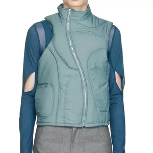 Unisex Puffer Vest Turtleneck Zipper Closure Solid Color Windproof Polyester Wadding Autumn Sporty Style Regular Fit - Product Image 1