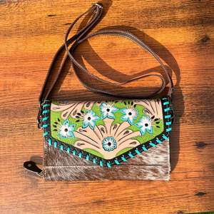 Nouveau Cowgirl Collection élégante de vrais cheveux usinés à la main sur cuir femmes pochettes véritable cuir de vachette Mini sac Mobile - Product Image 2