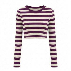 Camiseta Casual de Poliéster para Mujer, Personalizada, de Verano, con Rayas Blancas, Corte Ajustado, Manga Larga, Transpirable, de Secado Rápido y Ligera - Product Image 1