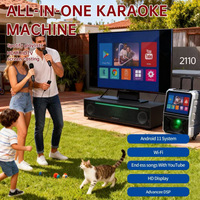 Machine de karaoké à écran tactile 2110 avec deux micros sans fil, caisson de basses puissant, système audio pour fêtes à domicile et en extérieur avec poignée de transport