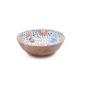 Bol à salade en bois de manguier fait main, décoratif avec motif floral émaillé, écologique, vaisselle en bois - Product Image 1