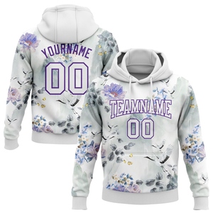 Sudadera Deportiva Blanca Personalizada con Parches de Flores y Grullas para Hombre, Venta Directa de Fábrica - Product Image 1