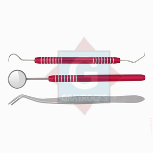 Kit de diagnostic dentaire 3 pièces Gray Rocks certifié CE, alimentation manuelle, comprenant miroir, explorateur et pince pour usage buccal - Product Image 1