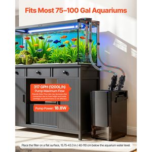 Filtro a Canister da 162.7GPH con Pompa Potente, Macchina per la Pulizia e la Circolazione dell'Acqua a 3 Stadi, Esterna per Acquario, Dimensioni XL, 12W, con Box di Alimentazione - Product Image 2