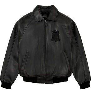 <b>Men's</b> Premium Winter Full <b>Black</b> Avirex Leather <b>Jackets</b> Slim Fit Stand Collar Windproof Eco-Friendly Leather Avirex <b>Jackets</b> <b>Men</b> - Product Image 1