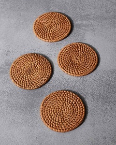 Round Rattan <b>Coaster</b> in Case Set Dining Table Mat <b>Heat</b> Resistant Holder Hand Woven Jute Flax - Product Image 4