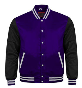 Veste universitaire rétro décontractée en satin, multicolore, manches noires avec ligne blanche, veste pour femmes - Product Image 1