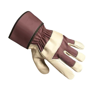 Guantes de Trabajo de Cuero Marrón Oscuro, con Puño Elástico hasta la Muñeca, Estilo Sencillo para Exteriores, Uso en Invierno - Product Image 4