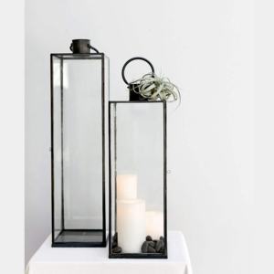 <b>Brass</b> Rectangular <b>Lantern</b> Set of 2 with Glass Panels and Handle for Home Decoration - Product Image 5