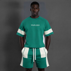 Men's 100% Cotton <b>T</b> Shirt Short Sets Custom Graphic logo Plus Size 2 Piece Short Sets Men Tshirts Set - Product Image 1