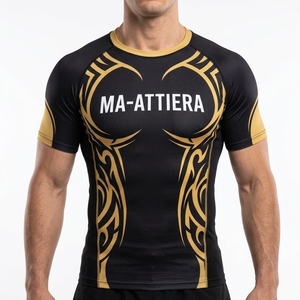 <b>Mens</b> Black Gold <b>Compression</b> Shirt Short Sleeve Graphic Print Athletic Gym Running Training Sportswear Performance <b>Top</b> - Product Image 1