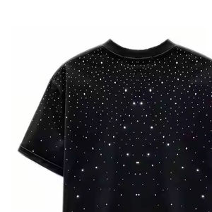 Camiseta de hombre con pedrería, brillante, de algodón, cuello redondo, manga corta, corte ajustado, para fiesta, estilo urbano, top de moda. - Product Image 6