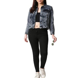 เสื้อแจ็คเก็ตยีนส์แฟชั่นผู้หญิง แบบวาร์ซิตี้ ผ้าแคนวาสทอสีพื้น กันยับ สำหรับฤดูหนาว ปรับแต่งได้ ซับในผ้าฝ้าย สีพื้น - Product Image 3