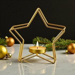Gold Star <b>Tea</b> <b>Light</b> Holder Brass Candle Stand Home Decoration <b>Christmas</b> Decor Heat Resistant Metal Candle Holder - Product Image 3