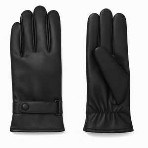 Guantes clásicos de cuero negro para hombre, correa ajustable, guantes para conducir en invierno - Product Image 3