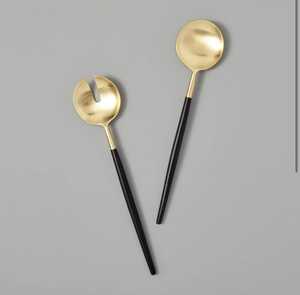 Simple Design Gold Plated Metal Handle Salad Server Eco-Friendly Stainless Steel Salad Server Dishwasher Safe <b>Serving</b> <b>Spoon</b> - Product Image 2