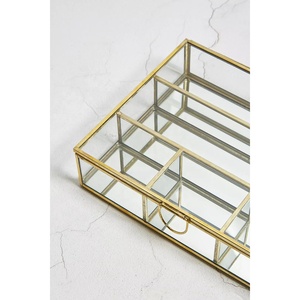Factory Wholesale Brass and Glass Jewelry Organizer Box with Compartments for <b>Storage</b> and Decorations - Product Image 3