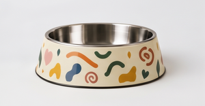 Gamelle pour animaux de compagnie en émail à motif géométrique mignon, anti-renversement, ronde, en métal, pour chien et chat, avec base en caoutchouc antidérapante, vente en gros - Product Image 5