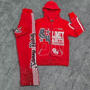 Ensemble de survêtement épais pour homme – Sweat à capuche zippé avec patch brodé et pantalon de survêtement évasé - Product Image 1
