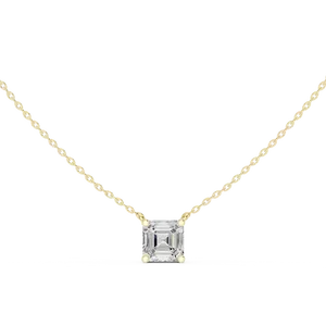 Pendentif solitaire en diamant de laboratoire taille Asscher, or massif 10K 14K 18K, bijoux fins pour femmes, accessoires, cadeau, chaîne incluse - Product Image 1