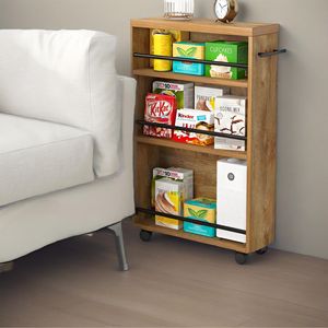 4 Tier Slide Slim Utility Storage Cart Rolling Narrow Kitchen and Laundry Cart with <b>Wheels</b> for <b>Small</b> Spaces - Product Image 5