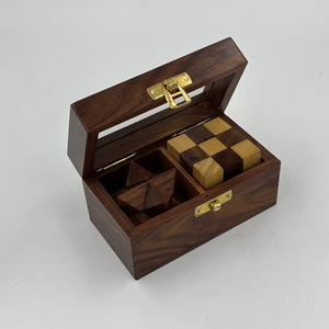 Handcrafted Indian Rosewood Puzzle Box Set of 2 Wooden Brain Teaser Games Glass Lid Storage Gift Box - Product Image 3