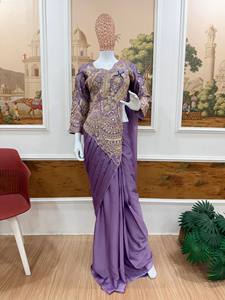 Sari en soie Rangoli élégant prêt-à-porter avec de riches broderies - Product Image 2