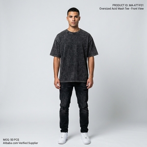 Camiseta de hombre con lavado ácido, estilo oversize, para hombre, proveedor mayorista de camisetas de bajo costo - Product Image 1