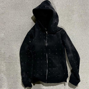 Sudadera con capucha y cremallera de algodón pesado con efecto desgastado y logotipo gráfico personalizado DTG, y conjunto de sudadera para hombre - Product Image 4