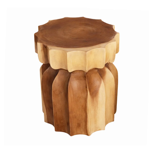 <b>Rustic</b> Modern Solid Suar Wood <b>Side</b> <b>Table</b> Sculptural Ribbed Wabi-Sabi Style Accent <b>Table</b> Handmade Durable Natural Finish - Product Image 1
