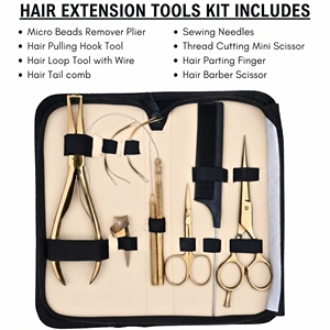 Kit complet d'outils de retrait d'extensions capillaires à micro-anneaux : Pince à retirer les perles, Crochet de tirage, Enfileur de boucles, Ciseaux de barbier, Peigne - Product Image 2