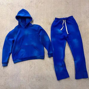 Custom Men's Acid Wash Tracksuit High <b>Waffle</b> Zipper Hoodie Solid Pattern Zipper Designed Tracksuits - Product Image 1