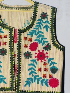 Hand Embroidered Floral Vest: Striped Boho Suzani Waistcoat, festival <b>Hippie</b>, Folk Art <b>Jacket</b>, Handmade - Product Image 4