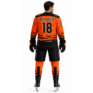 Jersey de Hockey sobre Hielo Naranja y Negro para Hombre, Manga Larga, Uniforme de Equipo Sublimado, Malla Transpirable, Corte Regular, Ropa para Adultos - Product Image 4