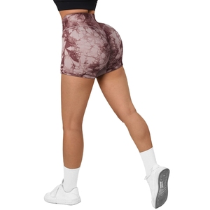 Plum Pink Tie Dye Yoga Shorts for Women Seamless Compression Workout Shorts <b>Booty</b> Lift High Waist Gym Biker Shorts - Product Image 3