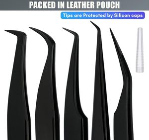 Eyelashes Tweezers Wholesale Lashes Tweezers Eyelashes Box Packaging 5 Pairs Black Color Private Label Eye Lashes 90 Degree - Product Image 6