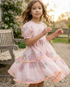 Vestido de Algodón con Estampado Floral para Niñas, Vestido de Verano con Mangas Abullonadas, Ropa Casual de Moda al por Mayor para Niños - Product Image 3