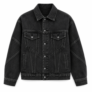 Chaqueta de Mezclilla Negra para Hombre, Corte Holgado, Resistente al Viento, Ecológica, Transpirable, Color Sólido, Diseño Casual con Botones y Bolsillos Frontales, Otoño - Product Image 3