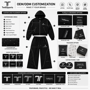 Rhinestone Hoodie and Wide Leg <b>Sweatpants</b> <b>Set</b> Unisex Zip up Tracksuit Streetwear Jogger <b>Set</b> 100% Cotton Winter Customized Logo - Product Image 5