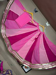 Pink And Magenta Striped <b>Lehenga</b> Choli Floor Length Traditional Wedding Outfit Loose Fit Polyester <b>Women</b> India Pakistan - Product Image 4