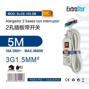 Bloque de Enchufes de 2 Tomas con Interruptor y Cable de 5M, Base Doble Interconectable - Product Image 3