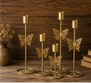 Juego de 2 Candelabros Artesanales Dorados Ecológicos de Metal y Vidrio Premium para Centro de Mesa de Sala de Estar - Product Image 6