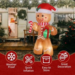 Decorazione Natalizia Gonfiabile da Esterno 8ft 15W con 5 Luci LED, Omino di Pan di Zenzero con Regalo - Product Image 5