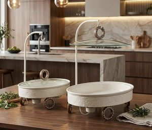 Cacerola con Tapa de Vidrio de Diseño Ovalado, Base de Madera, Diseño Elegante, Uso en el Medio Oriente, Cacerola con Revestimiento Blanco - Product Image 4